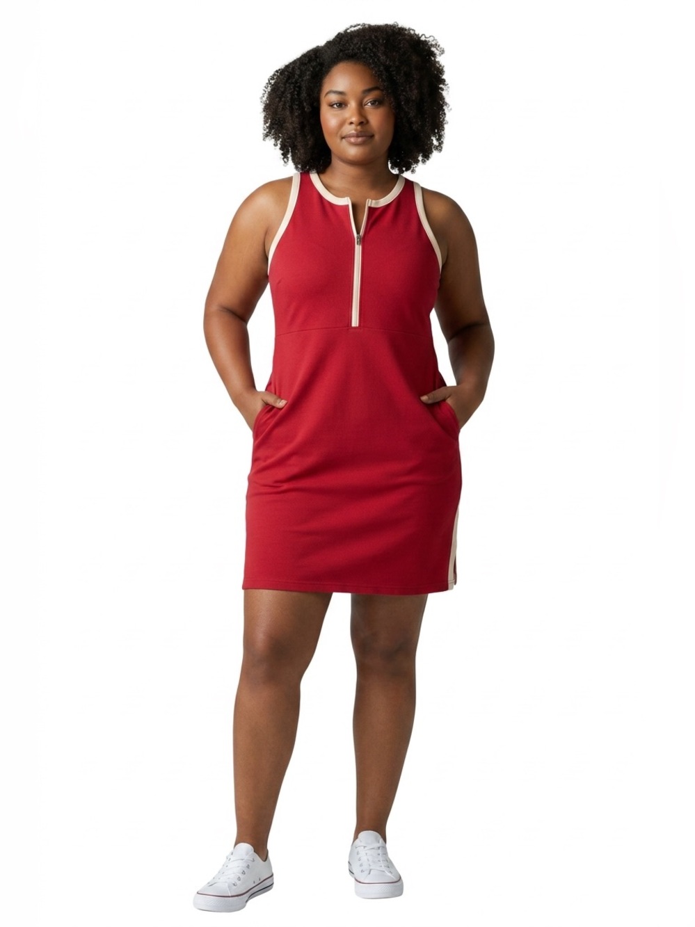 Sage Collective Athletic Swim Dress Racer Back Zip Front Burgundy- Large
